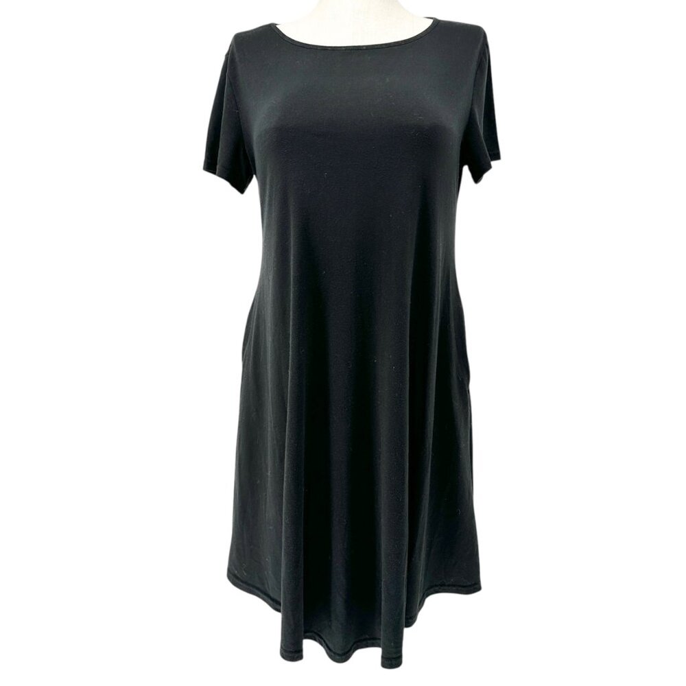 Womens Casual Dress XL A-Line Black SS Pockets Cotton Blend Soft Lightweight
